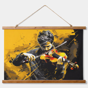 Musik-Malerei für Violin Player Abstrakt Art Decor Wandteppich Mit Holzrahmen