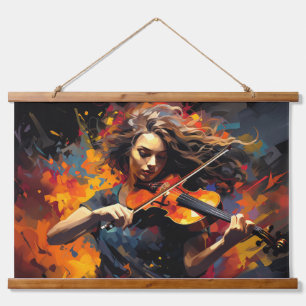 Musik-Malerei für Violin Player Abstrakt Art Decor Wandteppich Mit Holzrahmen
