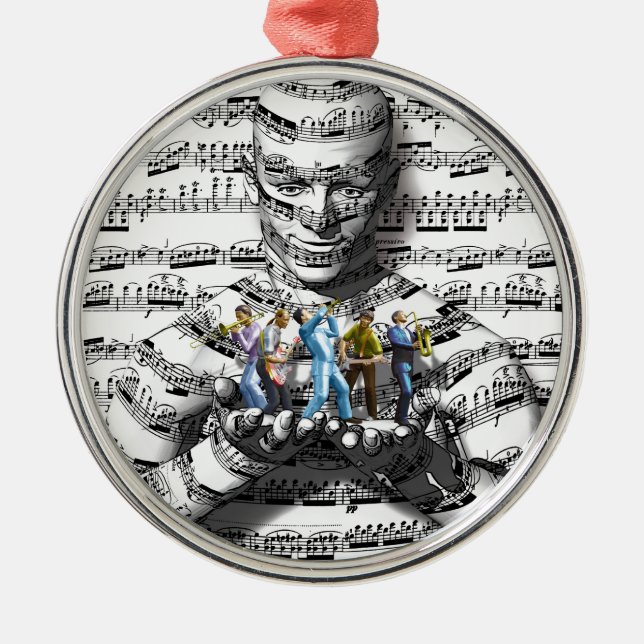 Musik-Mann Silbernes Ornament (Vorne)