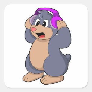 Musik mit Kopfhörer Quadratischer Aufkleber