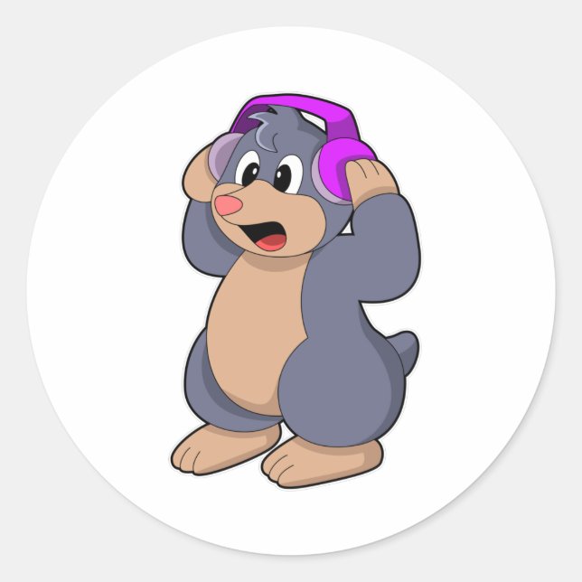 Musik mit Kopfhörer Runder Aufkleber (Vorderseite)