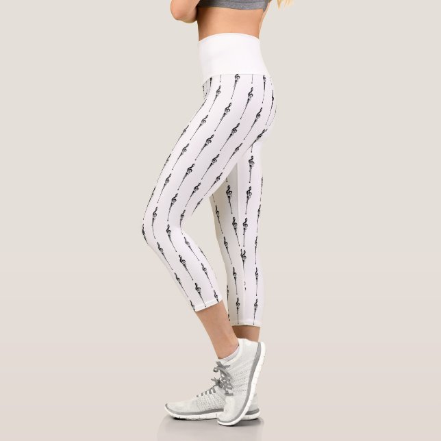 Musik Motif Melting Treble Clef Schwarz-Weiß-Musik Capri Leggings (Links)