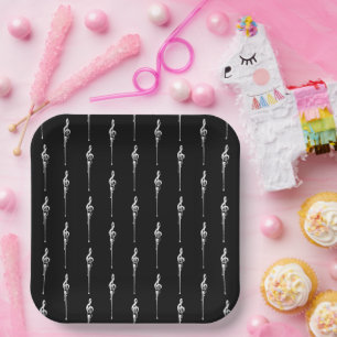 Musik Motif Melting Treble Clef Weiß und Schwarz Pappteller