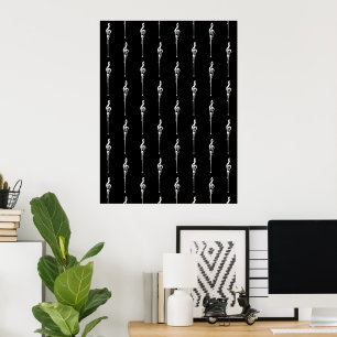 Musik Motif Melting Treble Clef Weiß und Schwarz Poster