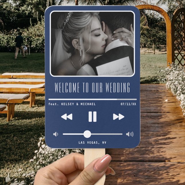 Musik MP3 Player Blaue Hochzeitsprogramm Fächer (Music MP3 Player Blue Wedding Program Hand Fan
)
