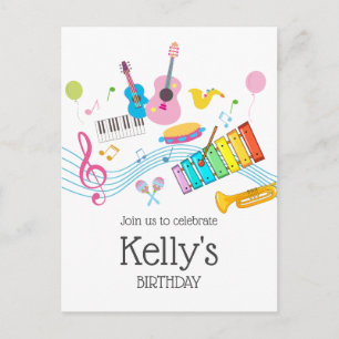 Musik, musikalische Instrumente, Drum-Kids singen Einladungspostkarte