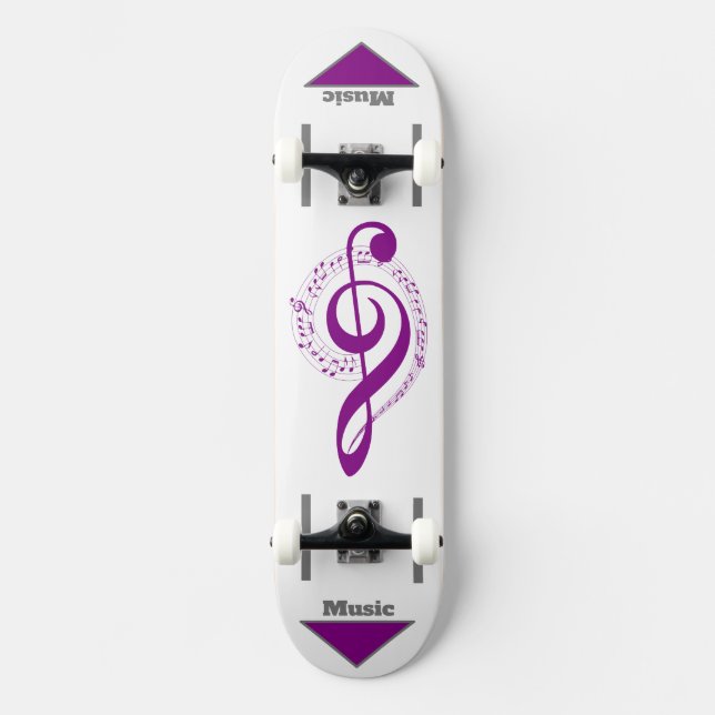 Musik Note violett grau weiss Skateboard (Vorderseite)