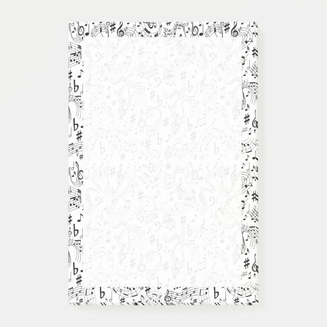 Musik - Noten Schwarz und Weiß Post-it Klebezettel (Vorderseite)