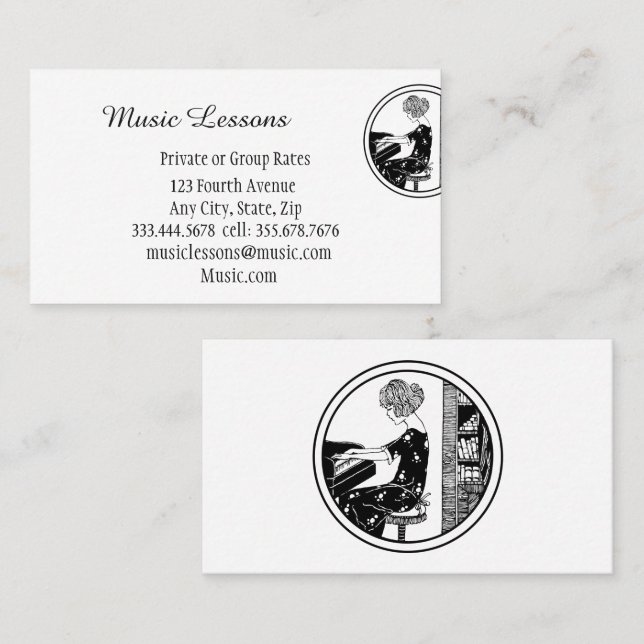 Musik Piano Gitarre Lehrer Business Card Visitenkarte (Vorne/Hinten)