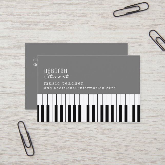 Musik Piano Lehrer Elegante White Business Card Visitenkarte (Vorderseite/Rückseite Beispiel)