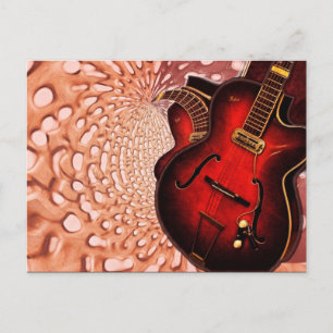 Musik Rote Gitarre Klangwellen Postkarte