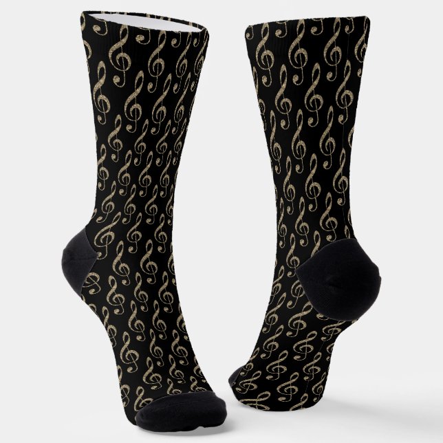 Musik-Schlüssel-Muster in Gold Socken (Gewinkelt)