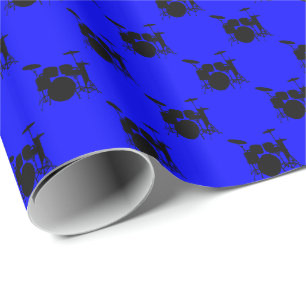 Musik Schwarzes Schlagzeug auf Blau Geschenkpapier
