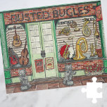 Musik-Shop-Watercolor Puzzle<br><div class="desc">Busted Bugles Instrument Music Shop Puzzle - Dieses originelle Kunstwerk verfügt über einen niedlichen Musikladen voller Messinginstrumente, Gitarren und zwei Jazzfiguren. Dieses Puzzle wurde von den Geschäften der Altstadt Inspiriert und ist ein Aquarellbild, das für die Juni-Seite in einem von mir erstellten Kalender der Saison Storefronts erstellt wurde. Das macht...</div>