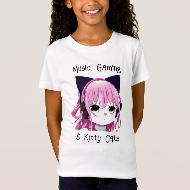 Musik, Spiele und Katzen | Anime Girl T-Shirt (Vorderseite)