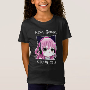 Musik, Spiele und Katzen   Anime Girl T-Shirt