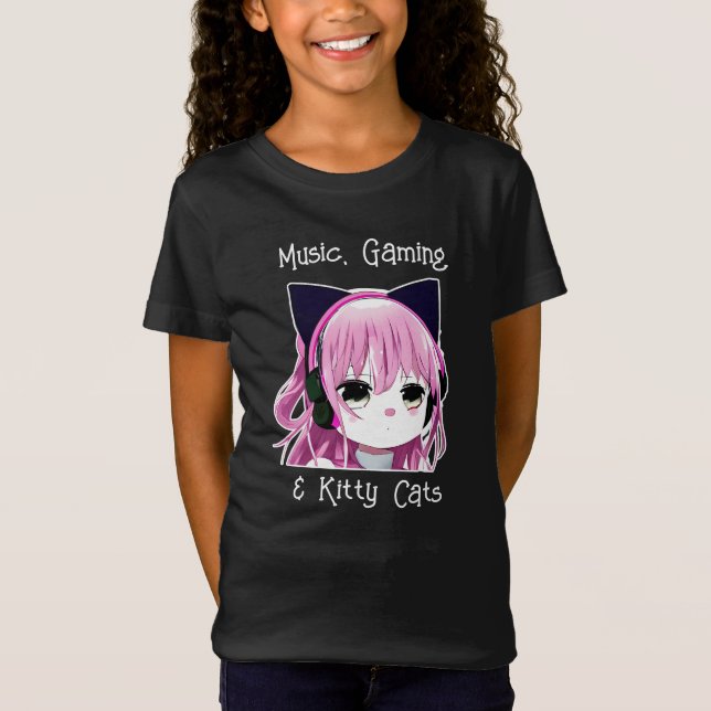 Musik, Spiele und Katzen | Anime Girl T-Shirt (Vorderseite)