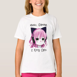 Musik, Spiele und Katzen   Anime Girl T-Shirt
