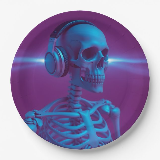 Musik stirbt nie Skelett Pappteller (Vorderseite)