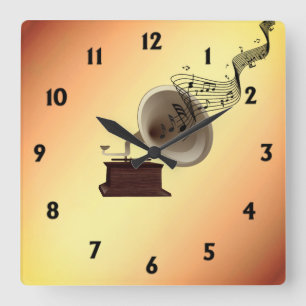Musik-Streams aus Gramophone mit 12 Nummern Quadratische Wanduhr