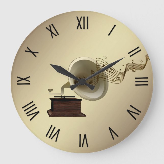 Musik-Streams aus Gramophone w 12 Nummern Große Wanduhr (Vorderseite)