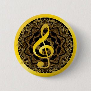 Musik Symbol Clef Noten in Gold Black Mandala Art Button