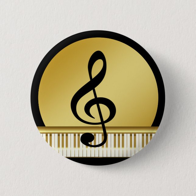 Musik Symbol Clef Noten in Piano Gold Black Button (Vorderseite)