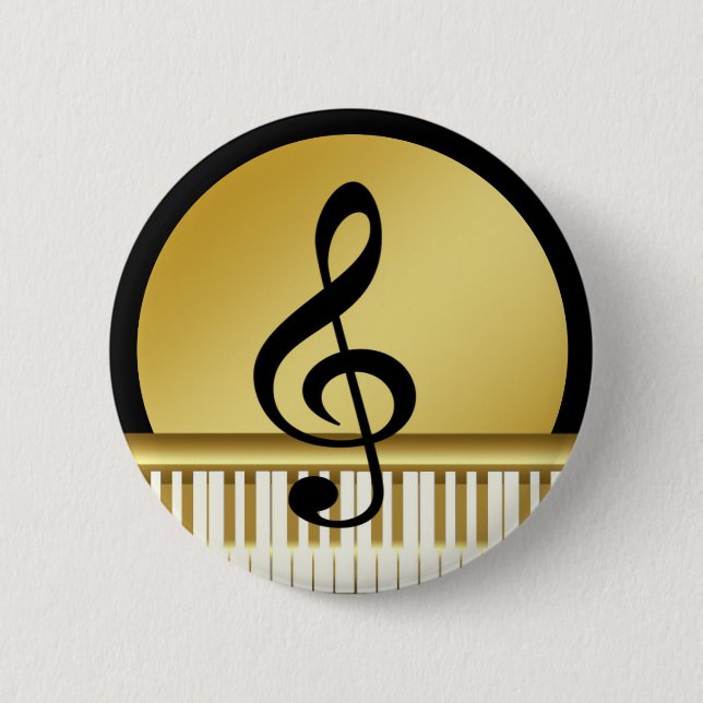 Musik Symbol Clef Noten in Piano Gold Black Button (Vorderseite)