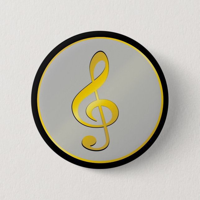 Musik Symbol Clef Notizen in Gold Black Button (Vorderseite)