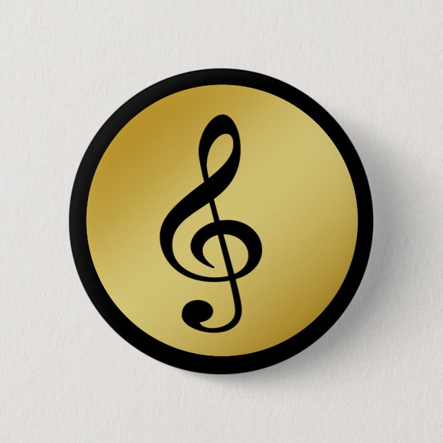 Musik Symbol Clef Notizen in Gold Black Button (Vorderseite)