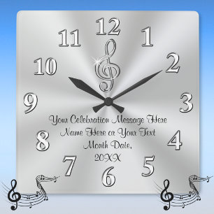 Musik-Themed Wall-Uhr, Silver Treble Clef-Dekorati Quadratische Wanduhr