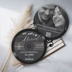 Musik-Themen-Vintage-Vinyl-Hochzeit mit QR-Code un Einladung