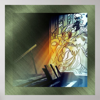 Musik und gefestigte Glastatuen drucken Poster