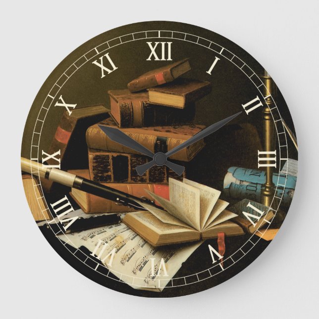 Musik und Literatur von William Harnett, Fine Art Große Wanduhr (Vorderseite)