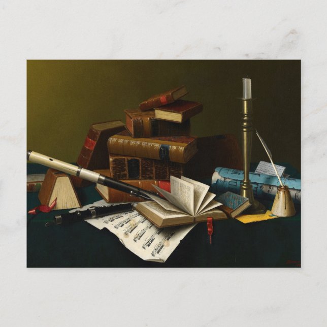 Musik und Literatur von William Michael Harnett Postkarte (Vorderseite)