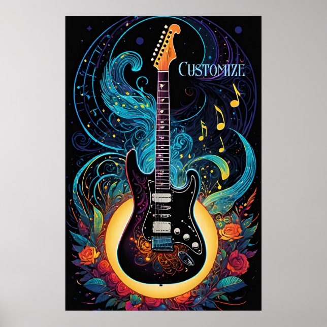 Musik und Rose Elektrische Gitarre Poster (Vorne)