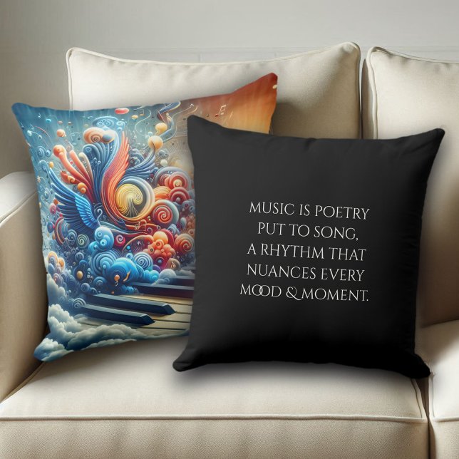 Musik und Tastatur, die aus Wolken künstlerisch en Kissen (Musical Notes and Keyboard Arising from Music Sheet Throw Pillows Cover Photo 1)