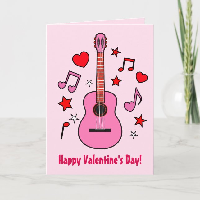 Musik Valentinstag mit Gitarre Feiertagskarte (Vorderseite)