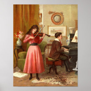 Musik-zu Hause Vintage Illustration Poster