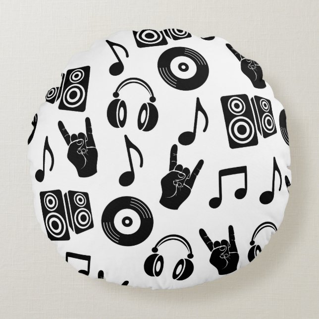 Musikalische Accessoires: Monochrome Vintage Muste Rundes Kissen (Vorderseite)