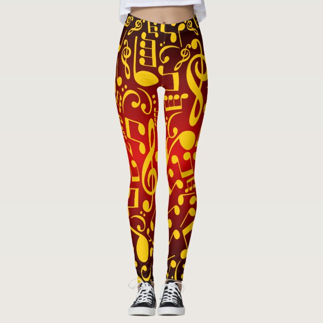 Musikalische Bemerkungen Leggings (Rot-Gold) (Vorderseite)