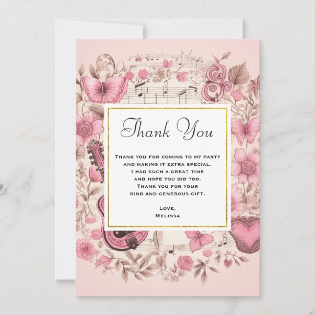 Musikalische Bemerkungen und Blume Elegante Vielen Dankeskarte (Vorderseite)