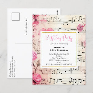 Musikalische Bemerkungen und Rose Vintag zum Gebur Postkarte