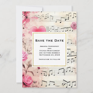 Musikalische Bemerkungen und Rose Vintage Design H Save The Date