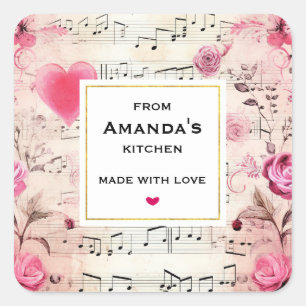 Musikalische Bemerkungen und Rose Vintage Design K Quadratischer Aufkleber