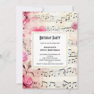 Musikalische Bemerkungen und Rose Vintages Design Einladung