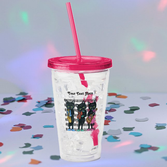 Musikalische Black Cats Sheet Music Playing Instru Acryltrinkbecher (Musical black cats playing music standing on sheet music on acrylic drink tumbler with lid.)