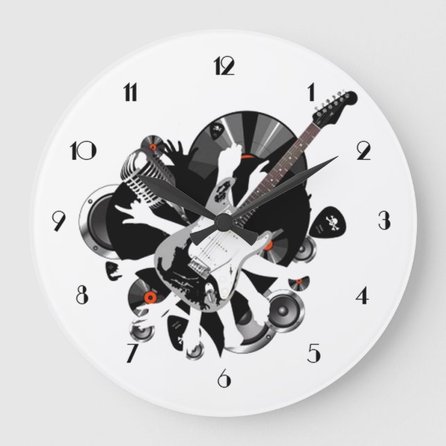 Musikalische Collage Music Lovers Wall Clock Große Wanduhr (Vorderseite)