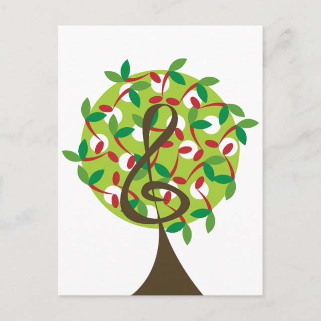 Musikalische Diskant-Kirsch-Noten Baum Whimsical N Postkarte (Vorderseite)