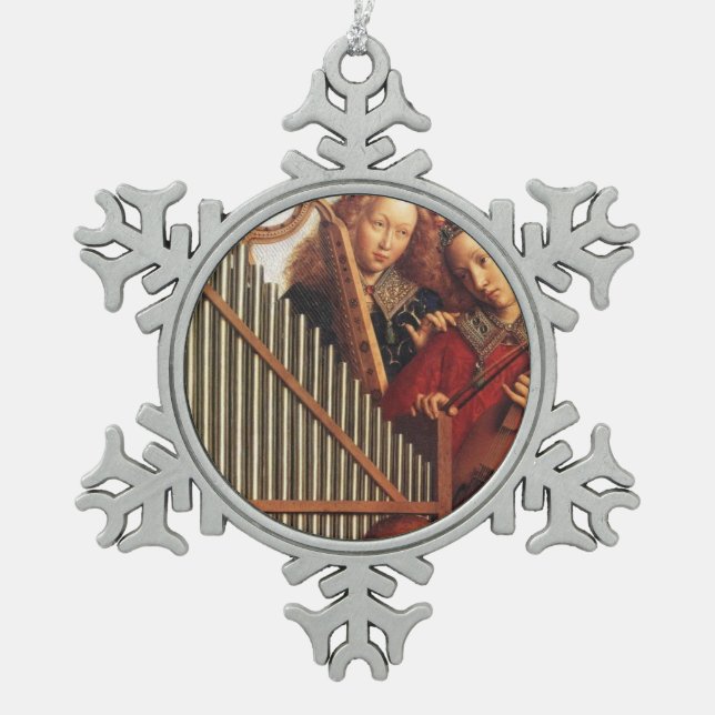 MUSIKALISCHE ENGEL SCHNEEFLOCKEN Zinn-Ornament (Vorderseite)